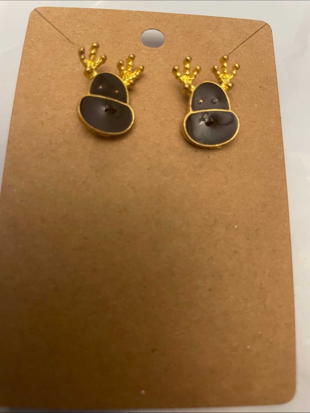 Gold-Tone Reindeer Stud Earrings with Black Enamel Accents